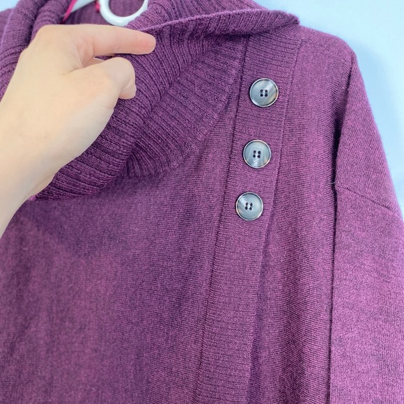 Ellen Tracy 100% Fine Merino Wool Medium M Beet Purple Cowl Neck Sweater Button - Picture 6 of 8
